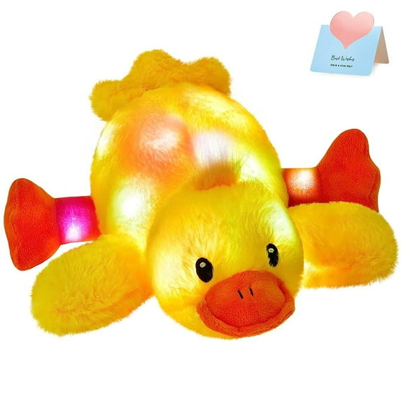 Houwsbaby 12'' Light up Yellow Duck Stuffed Animal Soft LED Night Light Glowing Plush Toy Pillow Bed Sofa Birthday Children's Day for Toddler Kids