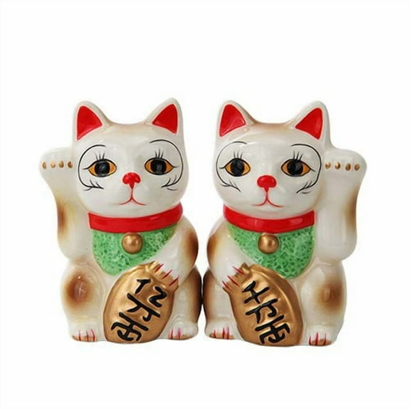 Attractives Japanese Maneki Neko - Magnetized Ceramic Salt & Pepper Shakers