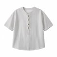 thumbnail image 5 of Thousandth Women's Summer Oversized Blouses Striped Henley Breathable Casual Shirts Trendy V-Neck Short Sleeve Tops with Buttons Loose Fit Pullover, 5 of 8