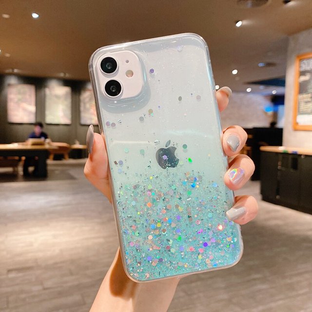 Funda de teléfono transparente con purpurina de lujo para iPhone 11 12 13 14 Pro Max XS X XR 7 8 Plus SE 2020 Mini funda trasera de parachoques suave Tan Jianjun unisex