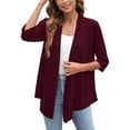 thumbnail image 1 of SHOWMALL Cardigans Légers Décontractés pour Femmes, devant Ouvert, Doux, Manches 3/4 Drapées, Taille US 2TG, Bourgogne, 1 of 13