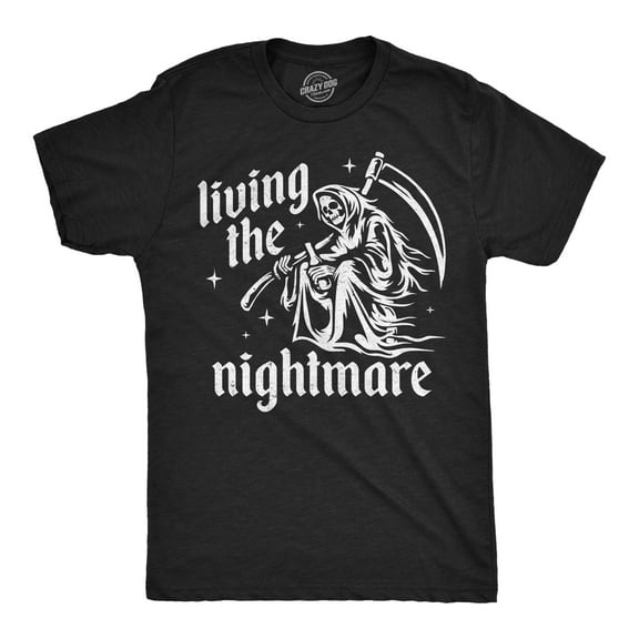 Mens Funny T Shirts Living The Nightmare Sarcastic Grim Reaper Graphic Tee for Men Graphic Tees
