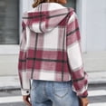 thumbnail image 5 of CBASIHI Womens Plaid Oversized Hooded Jacket with Pockets- Long Sleeve Fashion Casual Fall Button Down Sweatshirts Purple Size XL, 5 of 6