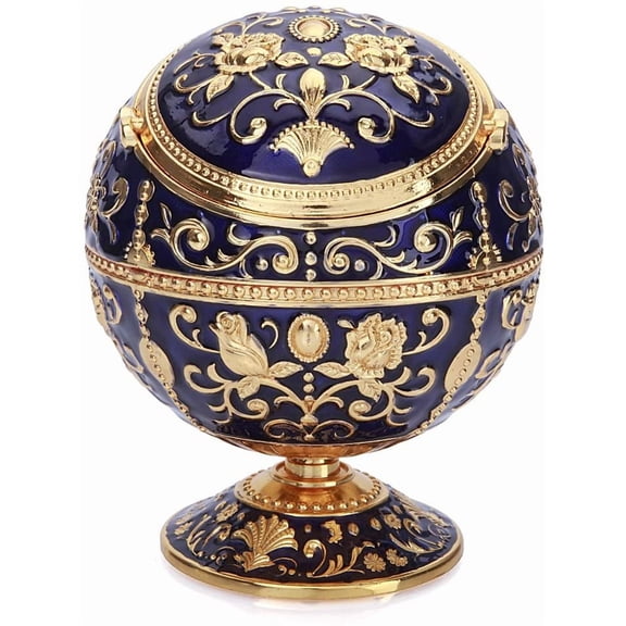 Windproof Ashtray with Lid Metal Portable Cigarettes Ashtrays for Outdoors Indoors Hand Stamped Pattern Smoking Fancy Gift Men Women(Navy Blue)