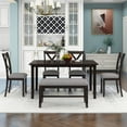 thumbnail image 3 of Seizeen 6 Piece Dining Set, Modern Home Dining Table Set with Cushioned Chairs and Bench, Kitchen Wood Dinette Set for 6, High-end Family Dining Room Furniture for Gatherings, Parties, Espresso, 3 of 12