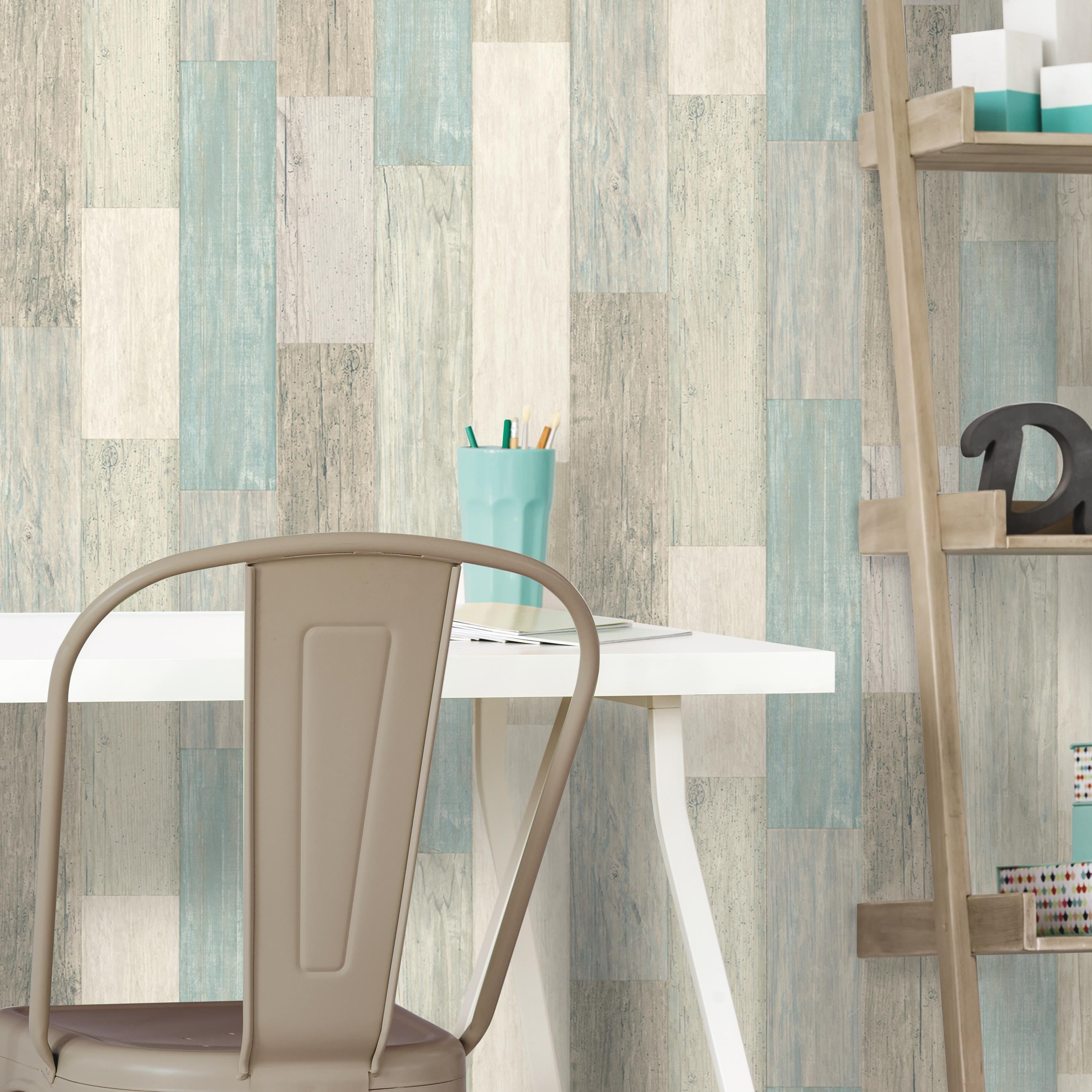 RoomMates Coastal White and Blue Weathered Wood Planks Peel and Stick  Wallpaper 