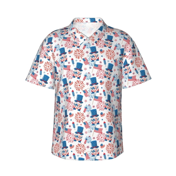 Balery American Gnomes Camisas hawaianas de manga corta para hombre, camisas playeras de corte holgado, camisas de vacaciones con botones,Medium