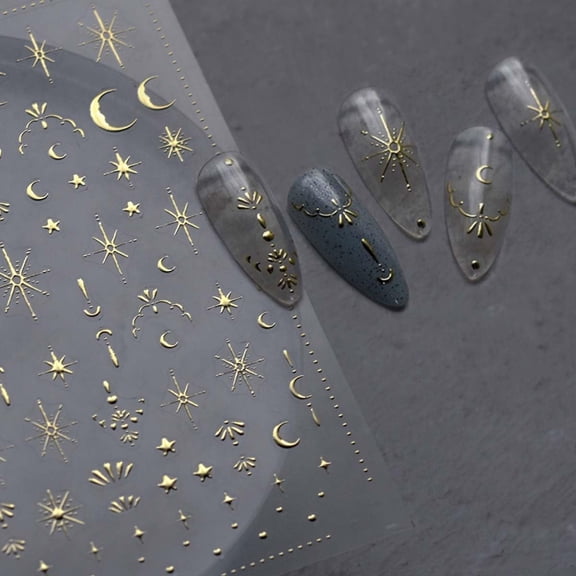 RAGUPEL Moon Star Nail Art Stickers 3D Gold Nail Stickers Gold Moon Nail Decals Luxury Stickers for Nails Designs Self-Adhesive Nail Art Supplies for Women Girls Diy Manicure 1 Sheets