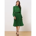 thumbnail image 3 of Vestido Camisero de Trabajo para Mujer Vestido Midi Plisado de Manga Larga Verde XS, 3 of 6