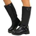 thumbnail image 1 of Womens Fall Platform Mid Calf Work Boots Winter Buckles Square Toe Chunky Heels Knee High Motorcycle Riding Tall Boots, 1 of 6