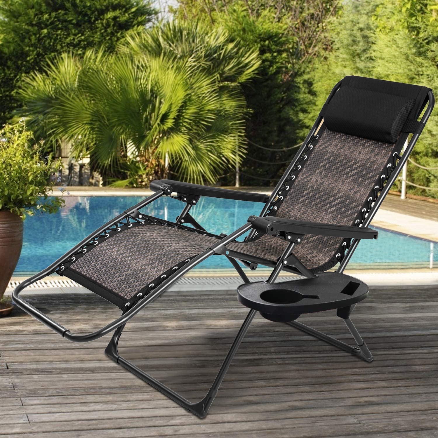 SOLAURA Zero Gravity Chair Outdoor Patio Adjustable Folding Wicker Recliner Lounge Chair - image 5 of 7