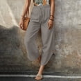 thumbnail image 2 of Lenpel Linen Pants Women Cotton Elastic High Waisted Drawstring Side Button Cropped Wide Leg Pants Baggy Casual Trousers, 2 of 6