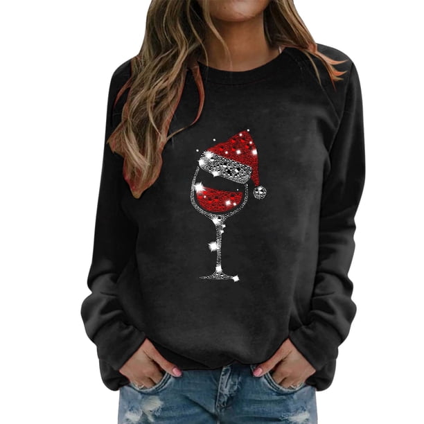 Gibobby Sudadera de Navidad para mujer navideño Sudadera de mujer Cuello redondo Manga larga navideño Casual Tops navideños(Negro,M)