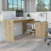 We Have Furniture L-Shaped Desk Desti, Single Door Cabinet, Light Oak Finish