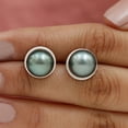 thumbnail image 4 of Rosec Jewels Real Tahitian Pearl Solitaire Stud Earrings with Screw Back - 8 mm - AAA Quality, 925 Sterling Silver, 4 of 9