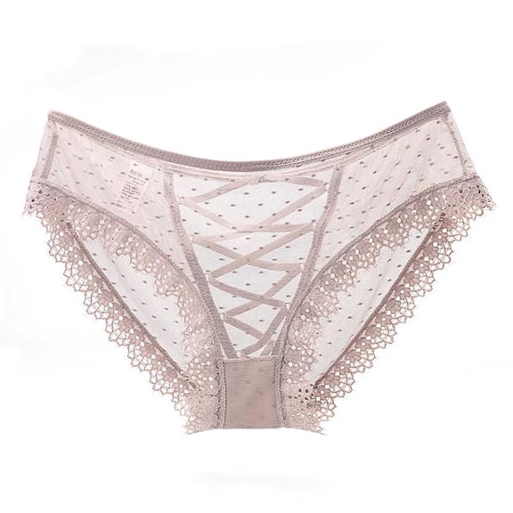 VONCOS Womens Underwear Everyday Comfortable Panties Polyester Spandex Cotton Feel with Lace Trim & Crisscross Design Breathable No Show Khaki,Size XL