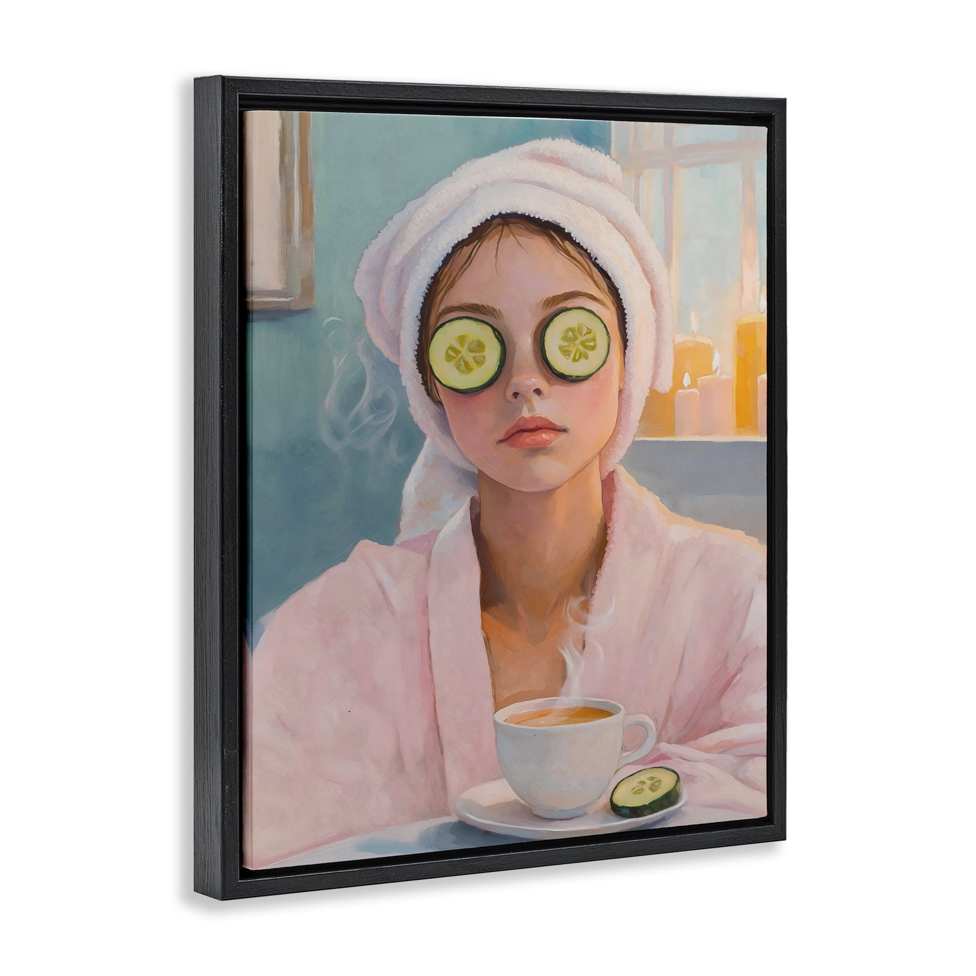 Stupell Industries Spa Day Cucumber Self Care Black Framed Floater Canvas Wall Art, design by The Prints Vibe