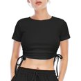 thumbnail image 1 of HTOOQ Ribbed Crop Top for Women Summer Ruched Crop Tops with Drawstring Scoop Neck T Shirts for Women, 1 of 5