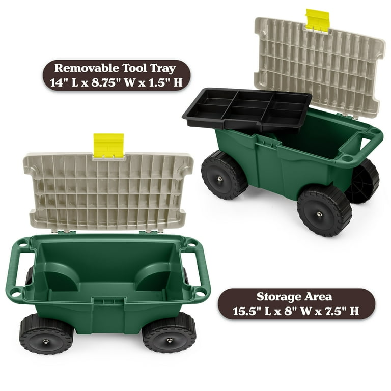 Pure Garden Rolling Garden Cart with Seat - Storage with Tool Tray