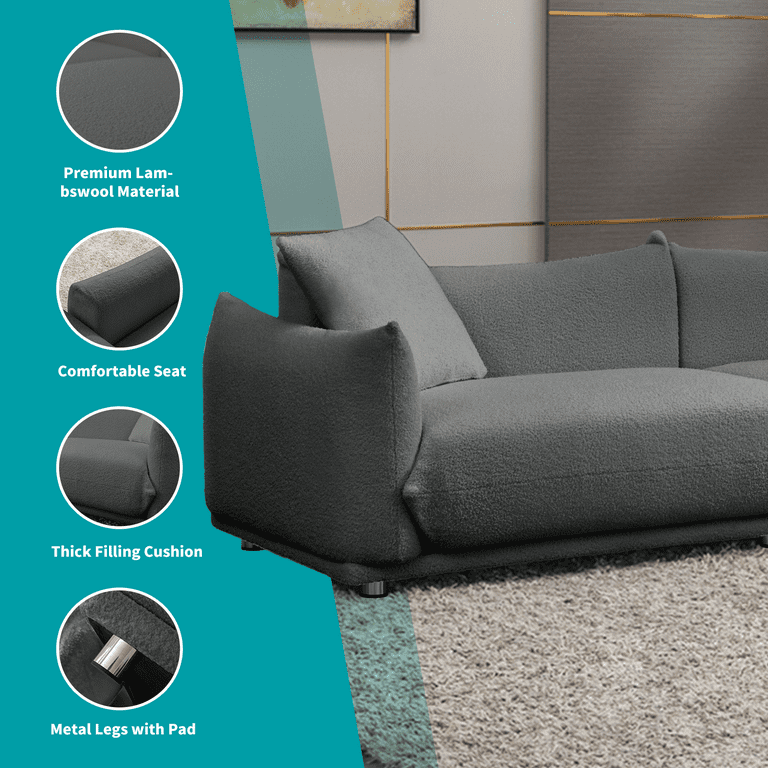  Sofa 87'' Lambswool 3 Seat Cushion Couch for Living