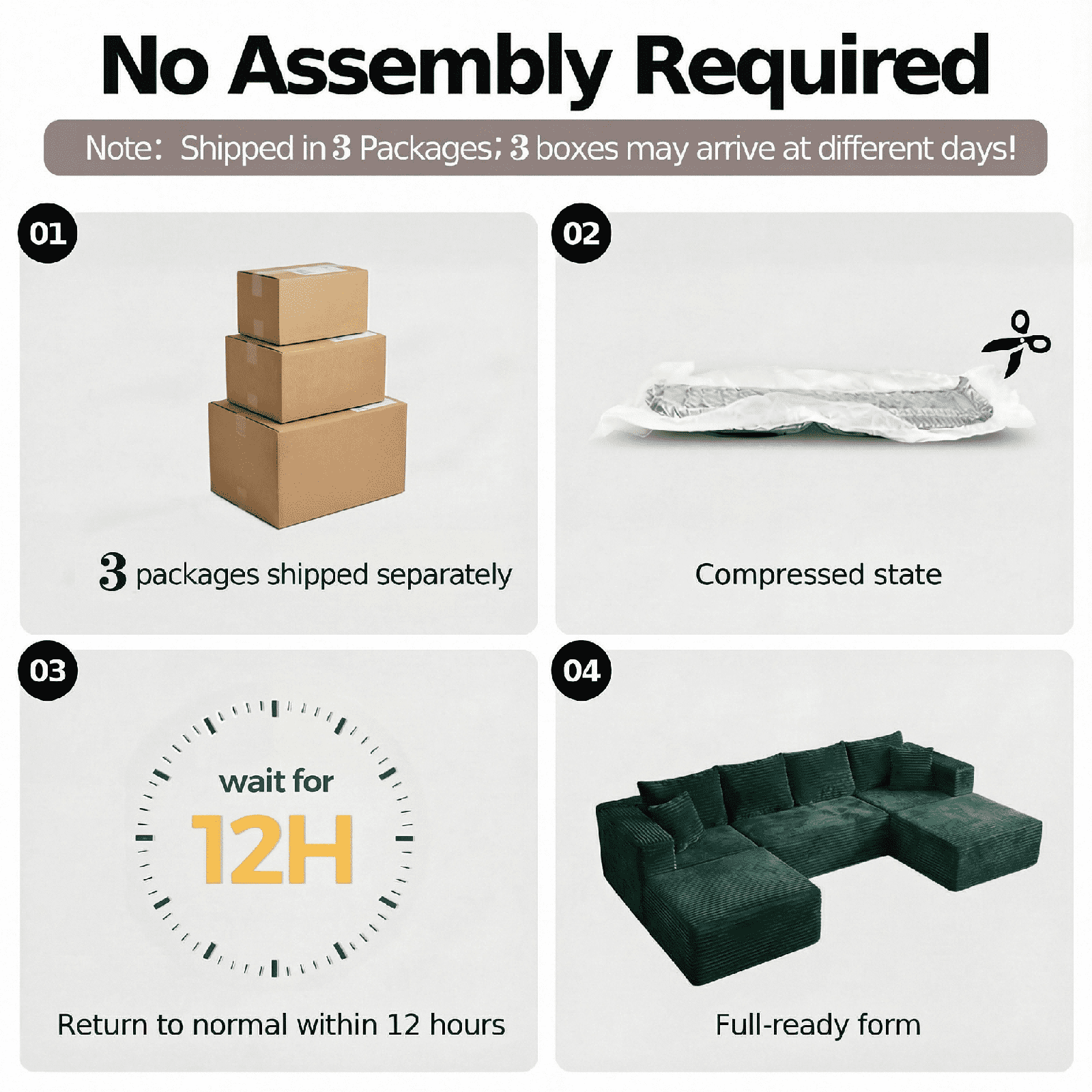 Cubente 134.7" Modular Cloud Sectional Sofa, Cloud Boneless Couch No Assembly Required Reversible U-Shaped Couches with Chaise, Oversized Sofa with 4 Seats for Living Room
