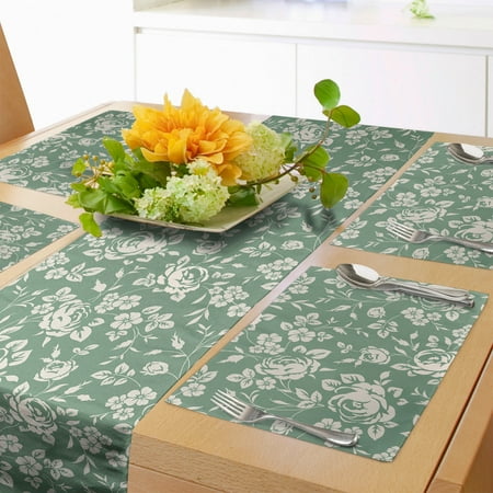 

Floral Table Runner & Placemats Classic Rose Branches Victorian Petals Romantic Botanical Blossom Pattern Set for Dining Table Placemat 4 pcs + Runner 14 x72 Reseda Green Cream by Ambesonne
