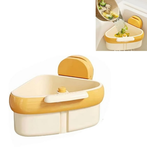 Sink Strainer | Suction Cup Sink Corner Rack | 2025 New Upgraded Suction Cup Press Sink Drainer Basket | Triangle Storage Rack with Drain Hole | Corner Sink Trash Catcher for Food Waste(yellow)