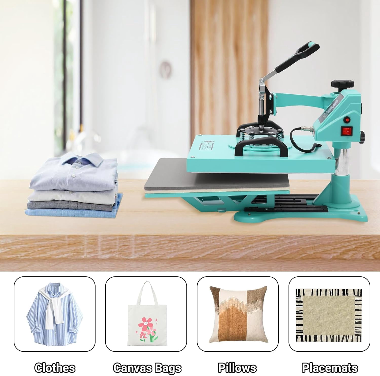 Trilenars 6 in 1 Sublimation Heat Press Machine,with 30 Oz Tumbler Attachment,360-Degree Swing Away Multifunction Digital Heat Press for T-Shirts,Tumblers Glass Hats,and Plates,15x15 Inch,Green
