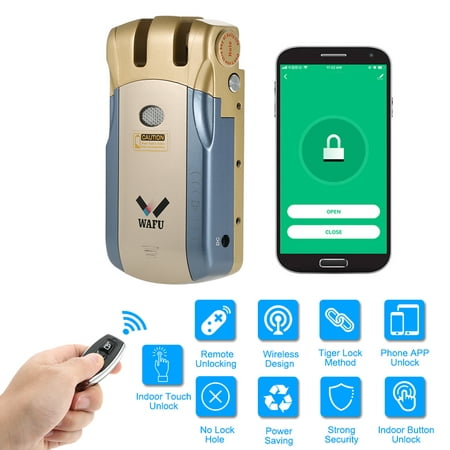 WAFU HF-010W WiFi Smart Door Lock Tuya / SmartLife Lock Security Invisible Keyless Entry Electronic Door Intelligent Lock Home Smart Remote Control Lock iOS Android APP Unlocking with 4 Remote (Best Key Ring App For Android)