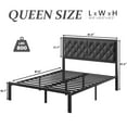thumbnail image 3 of Bed Frame with Linen Upholstered Headboard, Metal Support, Queen Size, Black, 3 of 6