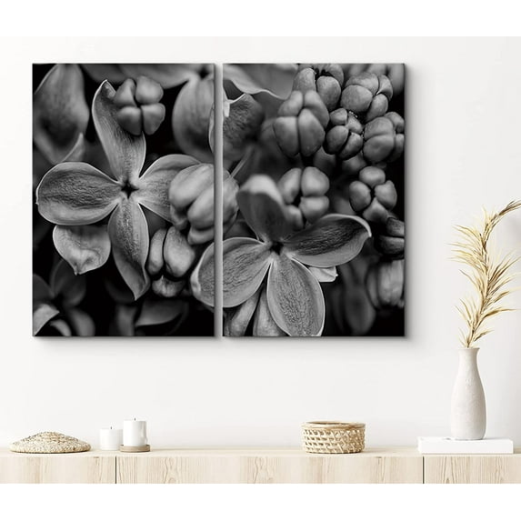 PixonSign Canvas Print Wall Art Variety of Wildflowers Botanical Wilderness Photography Realism Contemporary Portrait Relax/Calm Dark Black and White for Living Room, Bedroom, Office - 16"x24"x2