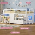 thumbnail image 4 of Low Loft Bed Twin Size with 5 Storage Drawers, Bookcase, LED Lights and Stuffed Animal Organizer, Metal Loft Bed with 13" H Safety Guardrail, Inclined Ladder and Under-Bed Play Space, White, 4 of 9
