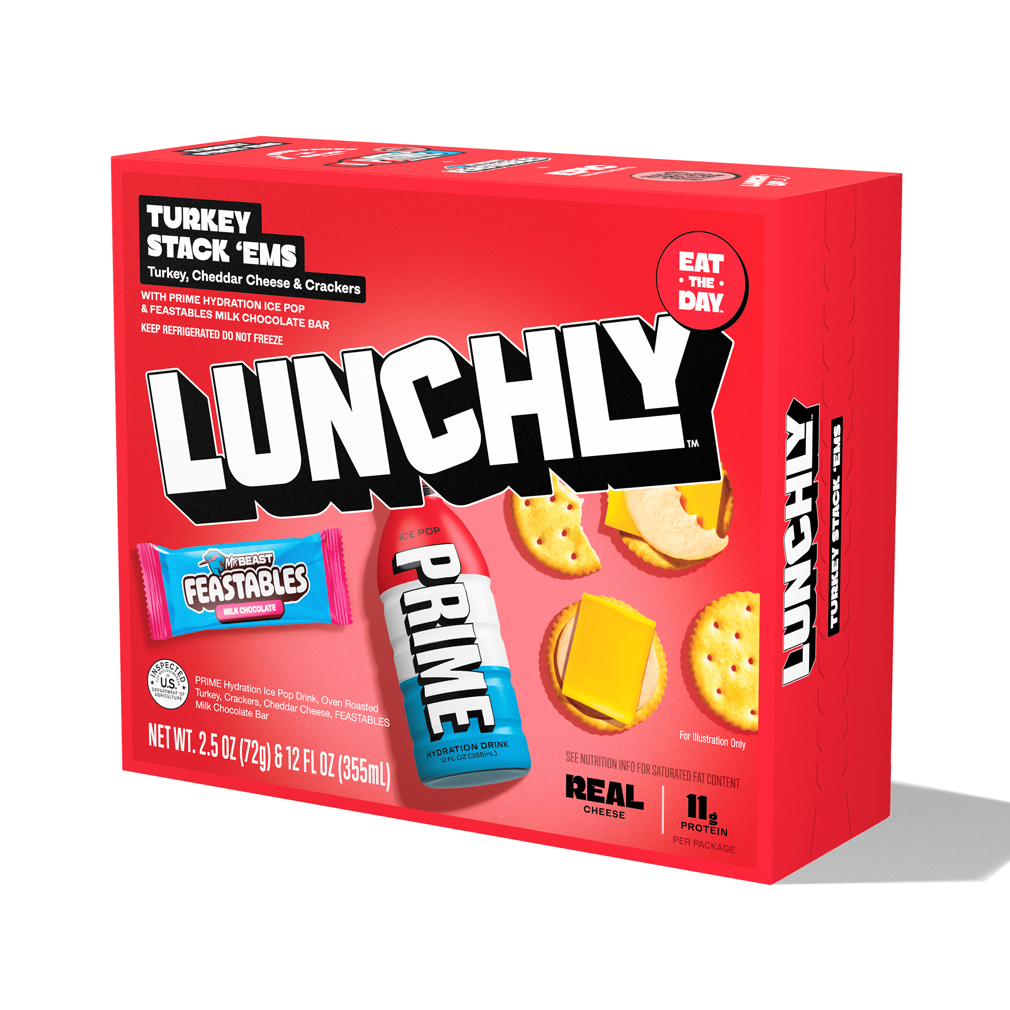 LUNCHLY Meal Kit, Turkey Stack 'Ems with Feastables Chocolate and Prime Hydration, 11g Protein, Refrigerated, 1 Meal Kit