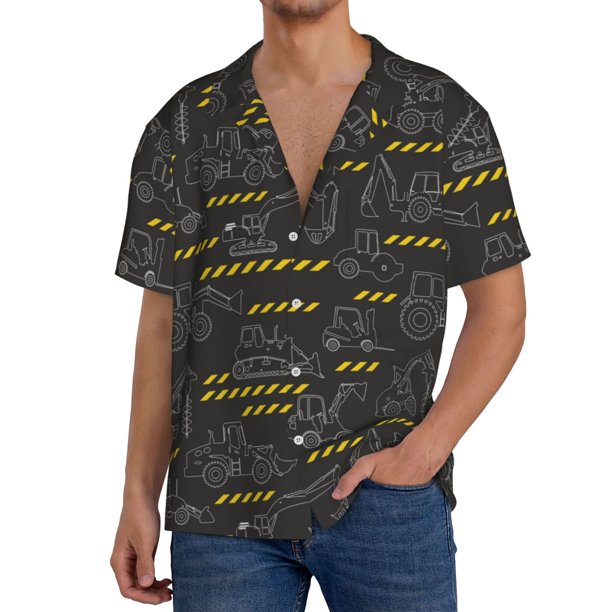 Balery Retro Excavator Camisa Casual de Manga Corta con Botones para Hombre, Texturizada, Estilo Cubano, para Playa, Verano-Small