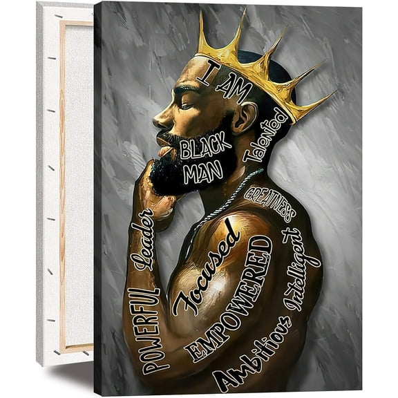 Framed African American Wall Art Man Portrait Wall Art Inspirational Black Man Motivational Quotes Afro King Poster Abstract Canvas Prints Painting Home Decor for Bedroom Living Room Ready to Hang