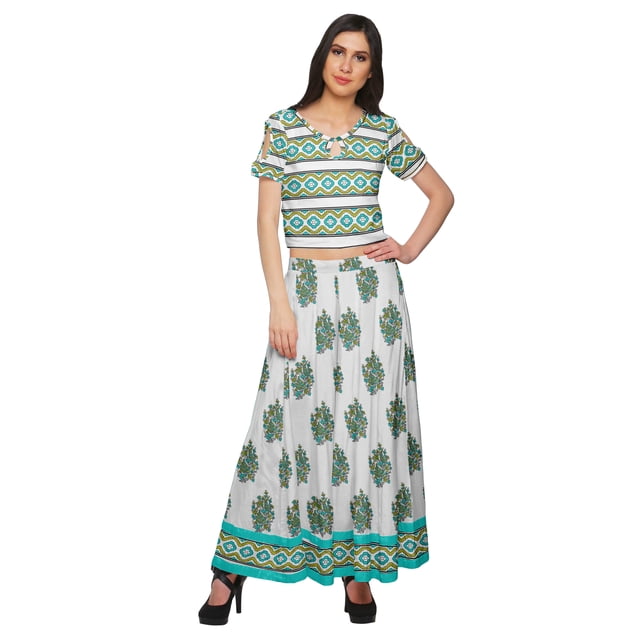 Moomaya Crop Top And Palazzo Set Party Wear Printed Santoon Ethnic Set For Girl