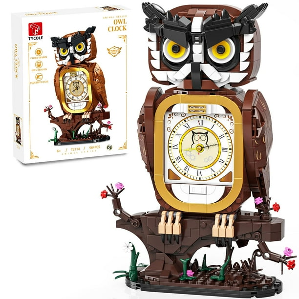 Juego de bloques de construcción TYCOLE, reloj con forma de búho, 964 unidades, con reloj funcional