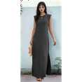 thumbnail image 6 of 2025 Women Summer Round Neck Casual Loose Split Wrinkle-Free Long Maxi Vacation Dress with Pockets, 6 of 9