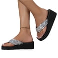thumbnail image 3 of pwidon Women's Wedge Platform Thong Flip Flops Sequin Sparkly Bling Open Toe Slip On Summer Beach Casual Walking Sandals Silver 7.5, 3 of 7