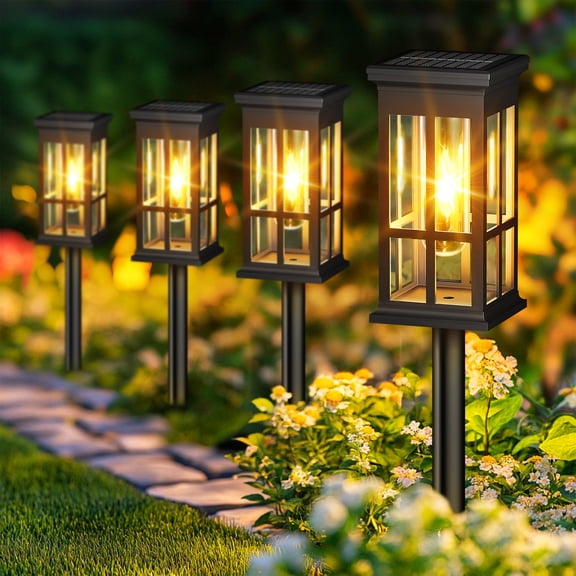 NATUBEAU 4-Pack Solar Pathway Lights Outside Lights for Yard, Lighting for Garden Walkway, Warm White
