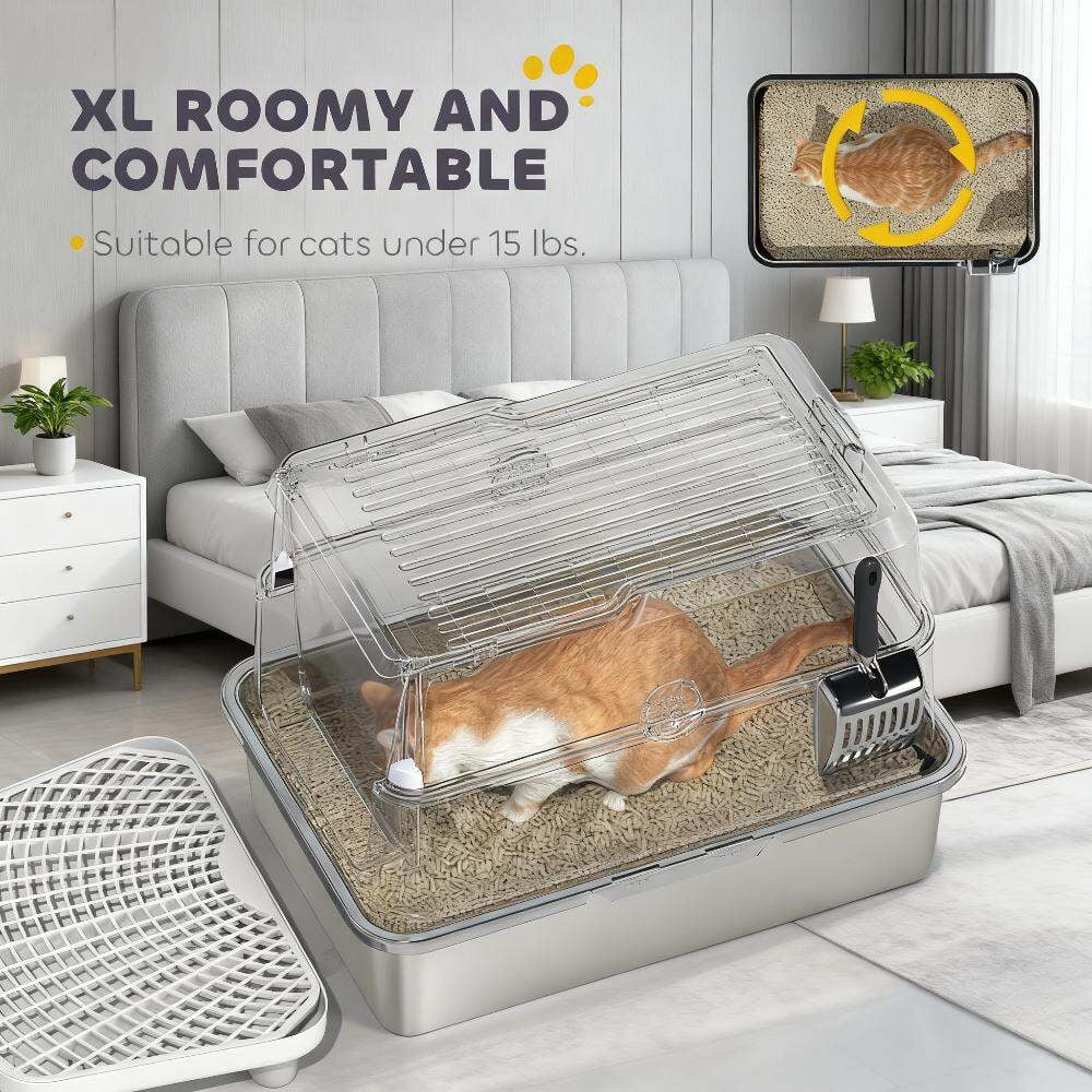 Orthopedic Dog Bed, Cat Stainless Steel Cat Litter Box for Big Cats with Flip Cover, Light Gray,Transparent Dog Bed,Abs,Polypropylene,Stainless Steel Cat Bed, Pet Supplies Pet Beds & Furniture