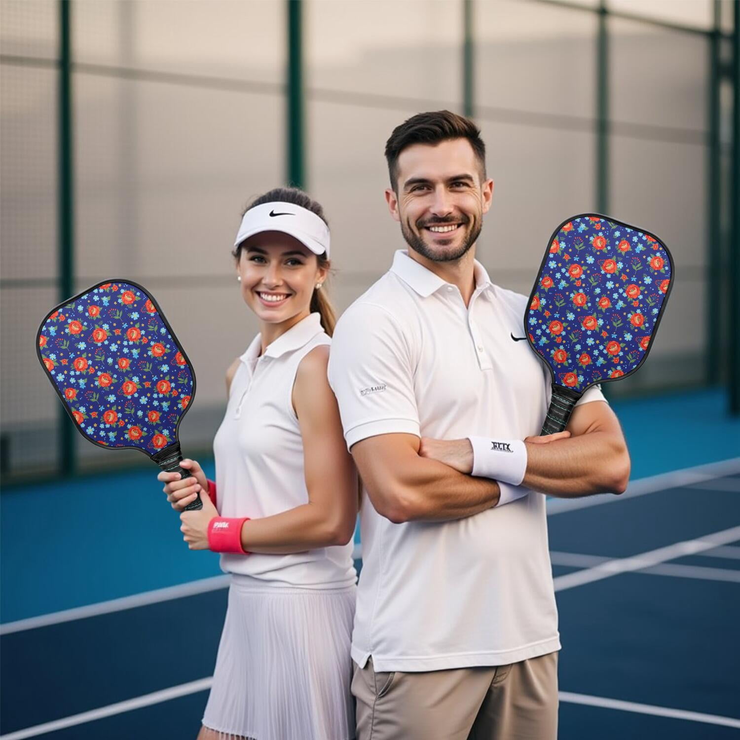 Pickleball Paddles Set,Pioneer Flower Floral Print Pattern Fiberglass Surface Pickleball Racket Set with 2 Indoor Outdoor Pickleball Balls and Pickleball Bag,Pickle-ball Equipment