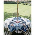 thumbnail image 3 of Outdoor Tablecloth with Umbrella Hole Zipper Christmas Round Tablecloth 60" Waterproof Outside Table Cloth Winter Blue Snowflakes Gnomes Black Plaid Patio Table Cover Tablecloths for Picnic Party, 3 of 8