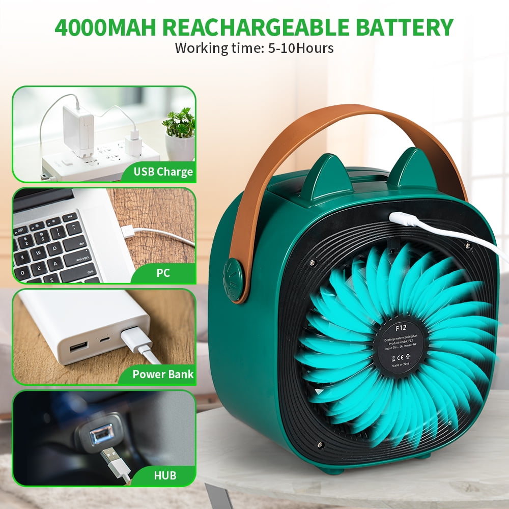 Rechargeable Mini Air Conditioner, Personal Air Cooler, 1 Count, Green
