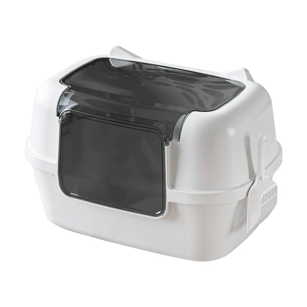 Caja de arena para gatos cerrada, orinal portátil con tapa desmontable y tapa para gatos Blanco