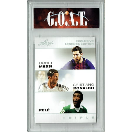 Certified Mint+ The TRIPLE! Lionel Messi, Pele, & Cristiano Ronaldo 2022 Leaf Legends Edition GOATS Greatest Soccer Trading Card Ever