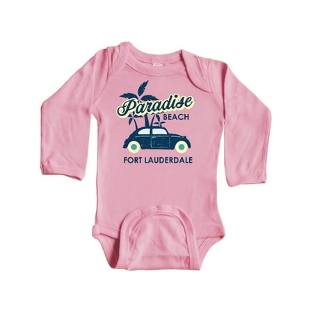 

Inktastic Paradise Beach in Fort Lauderdale with Palm Trees and Car Gift Baby Boy or Baby Girl Long Sleeve Bodysuit