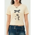 thumbnail image 3 of Cenuakty Women Summer VShort Sleeve T-Shirt Cute Bow Bunny Print  Tops Casual Pullovers for Streetwear Aesthetic Grunge Clothes, 3 of 9