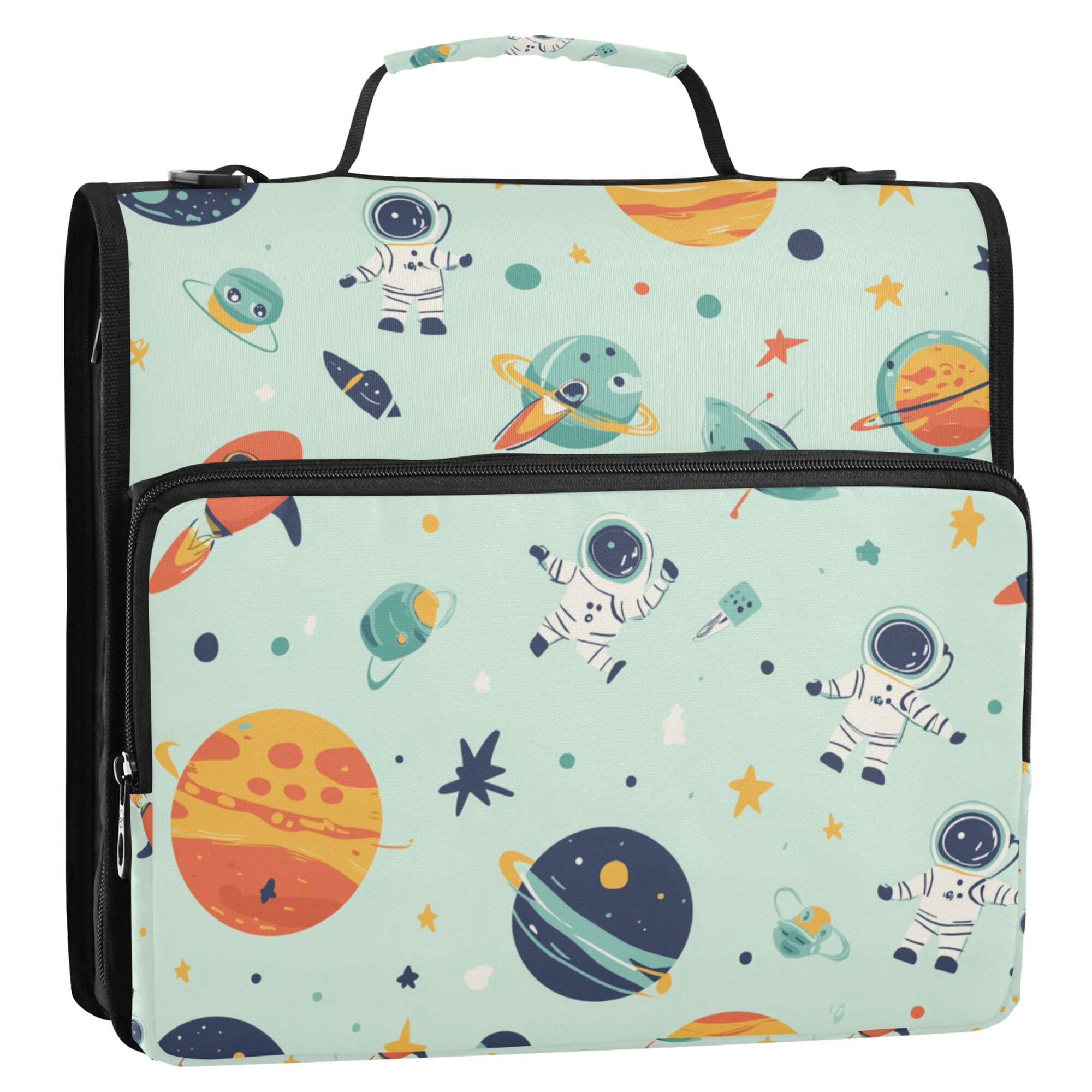 FORMRS Zipper Binder with Shoulder Strap 2-inch Ring 500 Sheet Capacity File Bag, Space Patterns