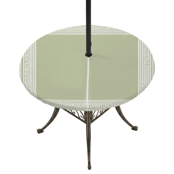 Outdoor Tablecloth with Umbrella Hole and Zipper Sage Green Key Design Round Fitted Table Cover with Elastic Waterproof Geometric Back Print Patio Tablecloths for Picnic BBQS Garden Fit 45"-54"